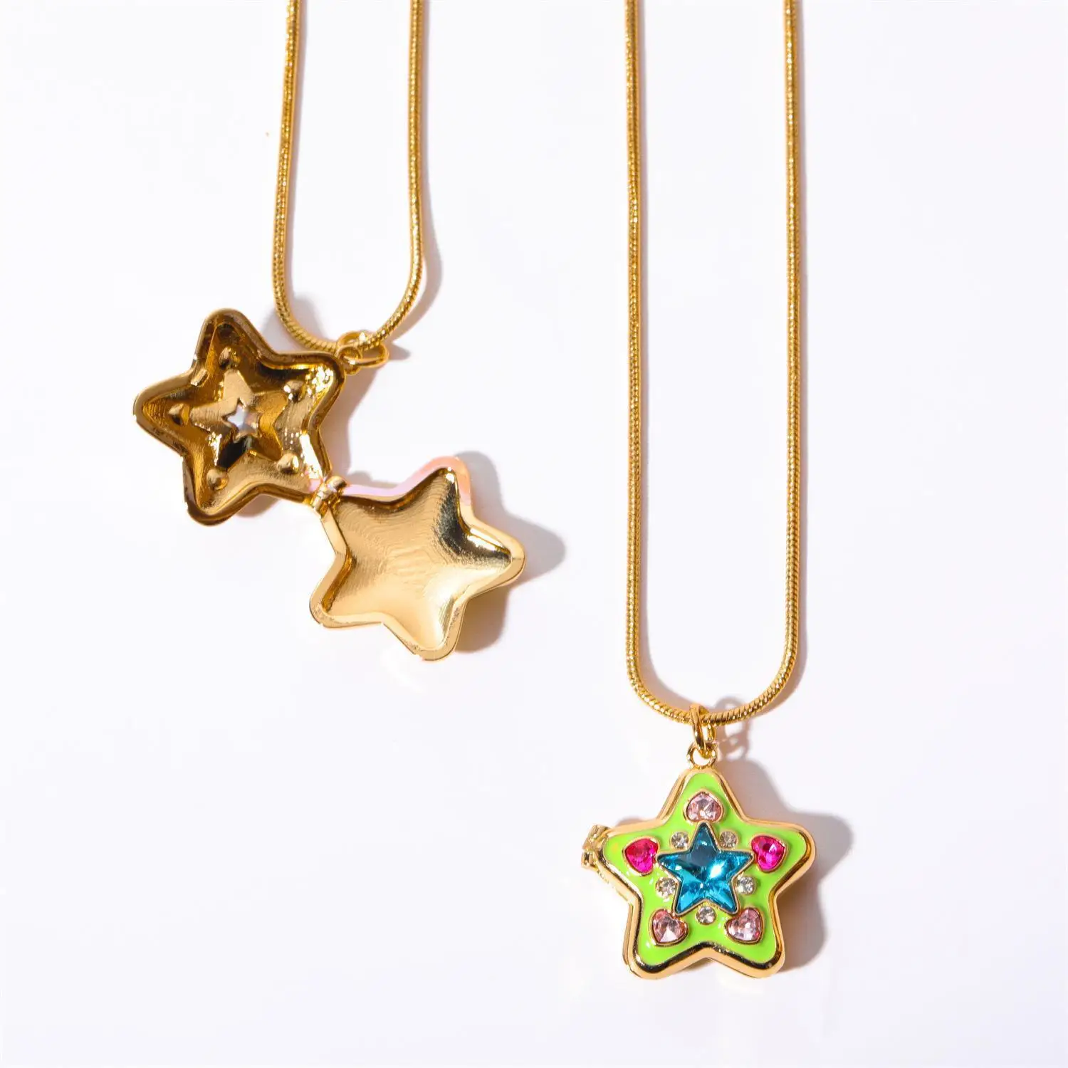 Pink Drip Glaze Heart-shaped Star Photo Locket Necklace Colorful Crystal Openable Pendant Necklaces Women Memorial Jewelry Gifts