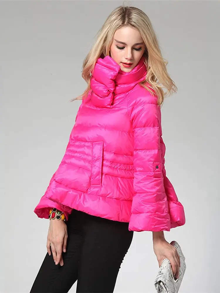 Wholesale winter new fashion brand A-word high collar warm down jacket female fluffy white duck down coat wj1449