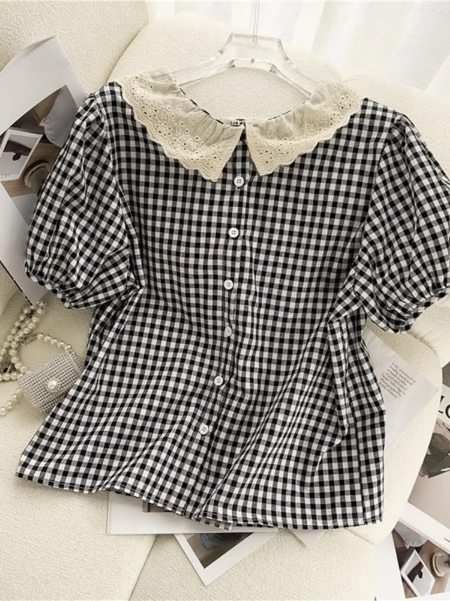 camisa-feminina-nova-de-verao-solta-com-protecao-solar-gola-xadrez-com-babado-e-mascara-facial-tecido-modal-leve