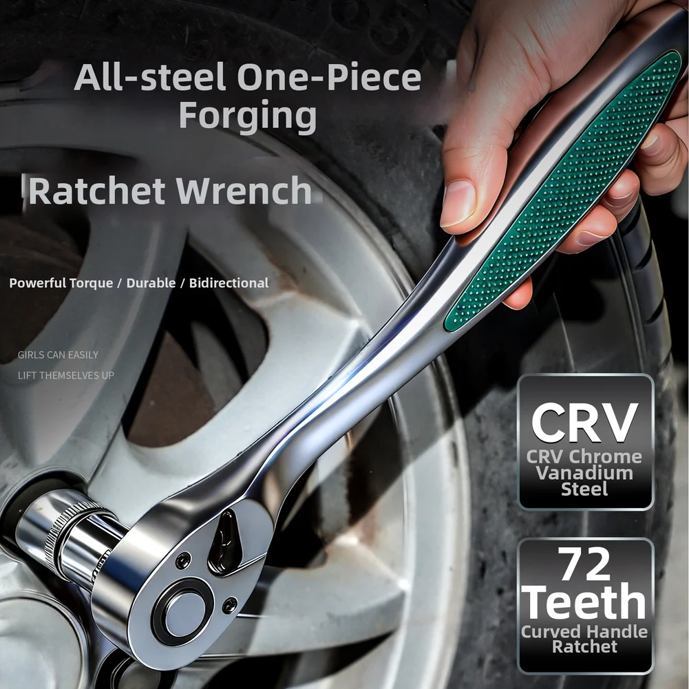 72 Tooth Quick Ratchet Wrench 1/2 1/4 3/8 Flying Wrenches Two-way Socket Wrench Repair Tools for Vehicle Bicycle