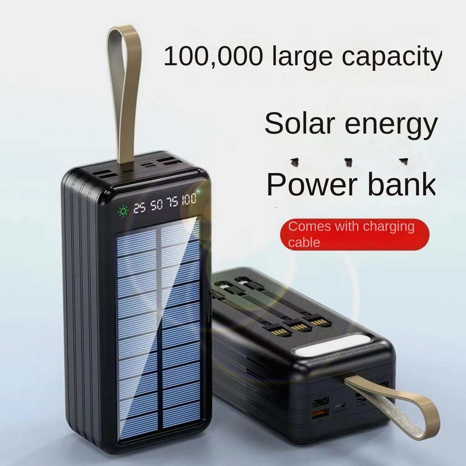  MAh Solar Charging Unit Super Capacity 100000 with Cable Fast Charge 50,000 Pd2.0 Lithium Iron Phosphate Battery