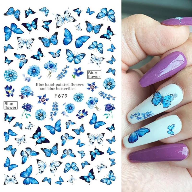 3d Nail Art Stickers Kleurrijke Butterflys Aquarel Bloemen Zelfklevende Sliders Nagelstickers Decoratie Voor Nagel Tips Schoonheid