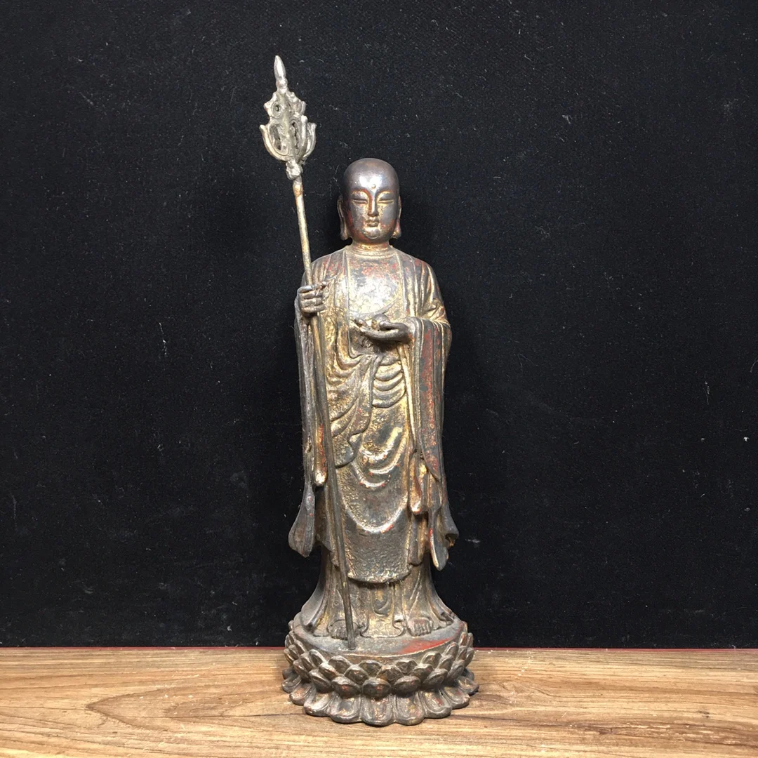 Buddha statue Pure Copper Ksitigarbha Bodhisattva Length 8.5 cm, width 8.5 cm, height 23.5 cm, weight 950 grams