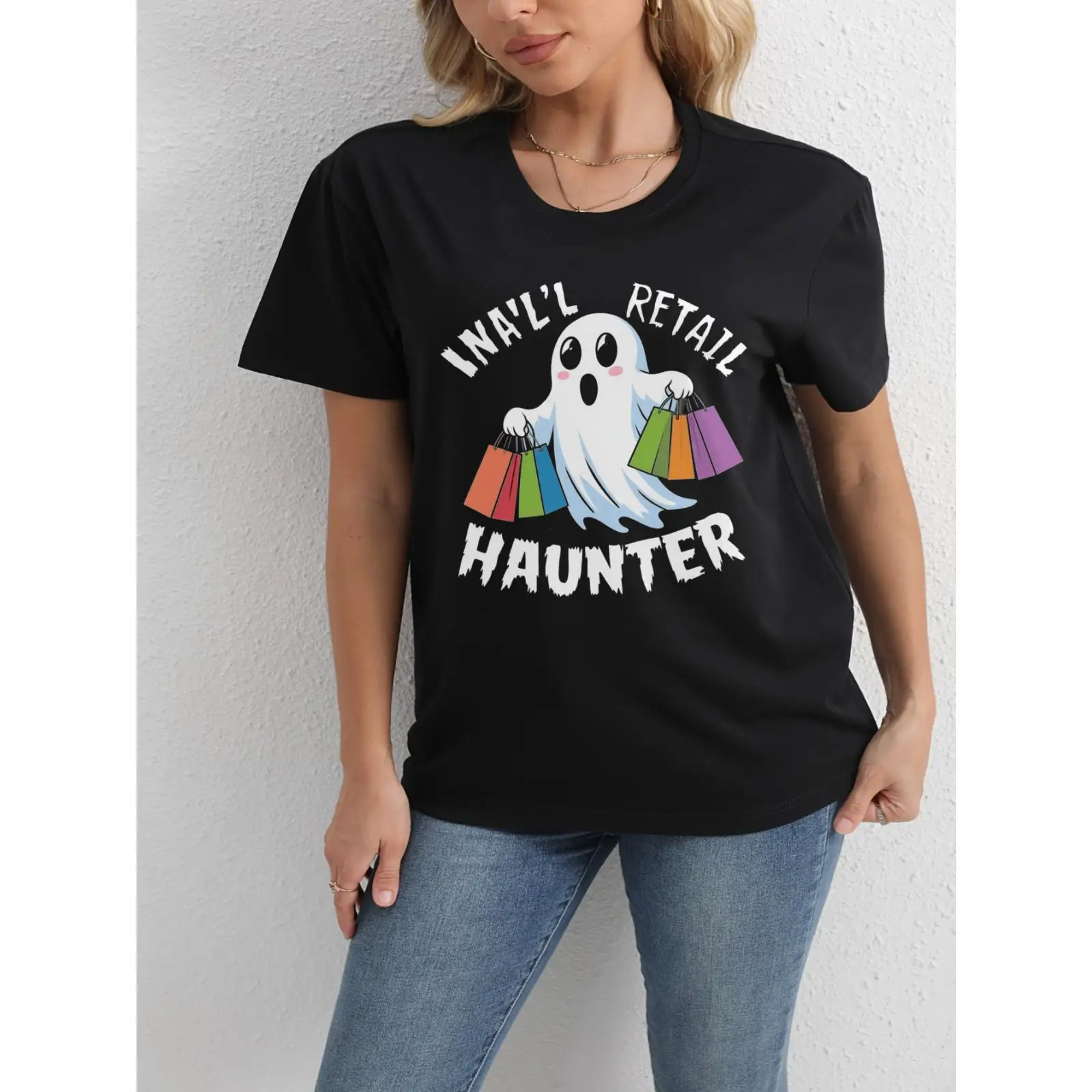 

Funny Ghost T-shirt for Women I'll Retail Haunter Slogan Tee Halloween Graphic Top