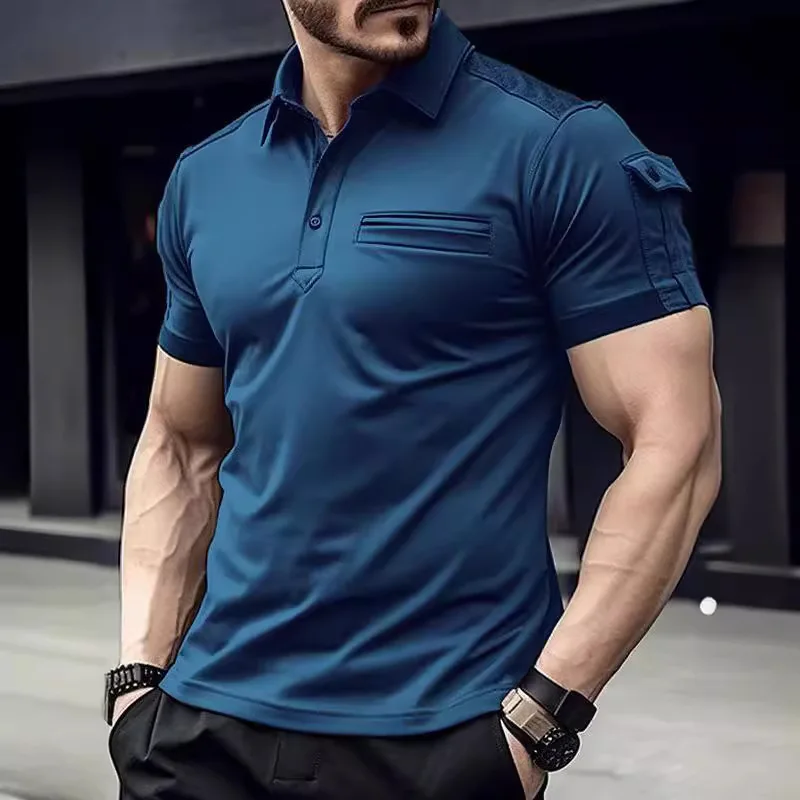 2024 Summer Instant Amazon POLO Shirt Pocket Men's Muscle Sports Polo shirt