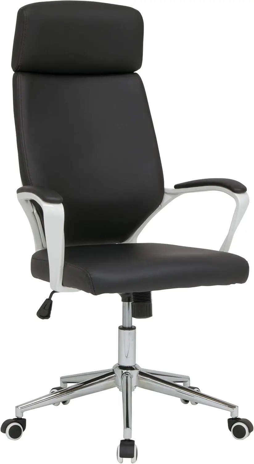 Calico Designs High Back, Height And Tilt Adjustable, Modern Executive Chair With Padded Arms And Chrome Base In White/Black Pu