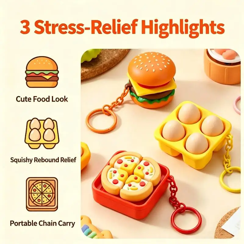 Creative Realistic Food-shaped Stress-relieving Keychain Bun And Hamburger Pendant Children's Toy Gift