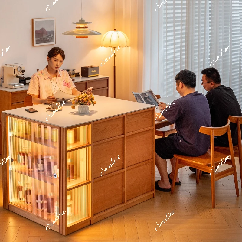 

Dining table integrated cherry wood medieval rock slab bar cabinet restaurant kitchen dining side cabinet Nakajima