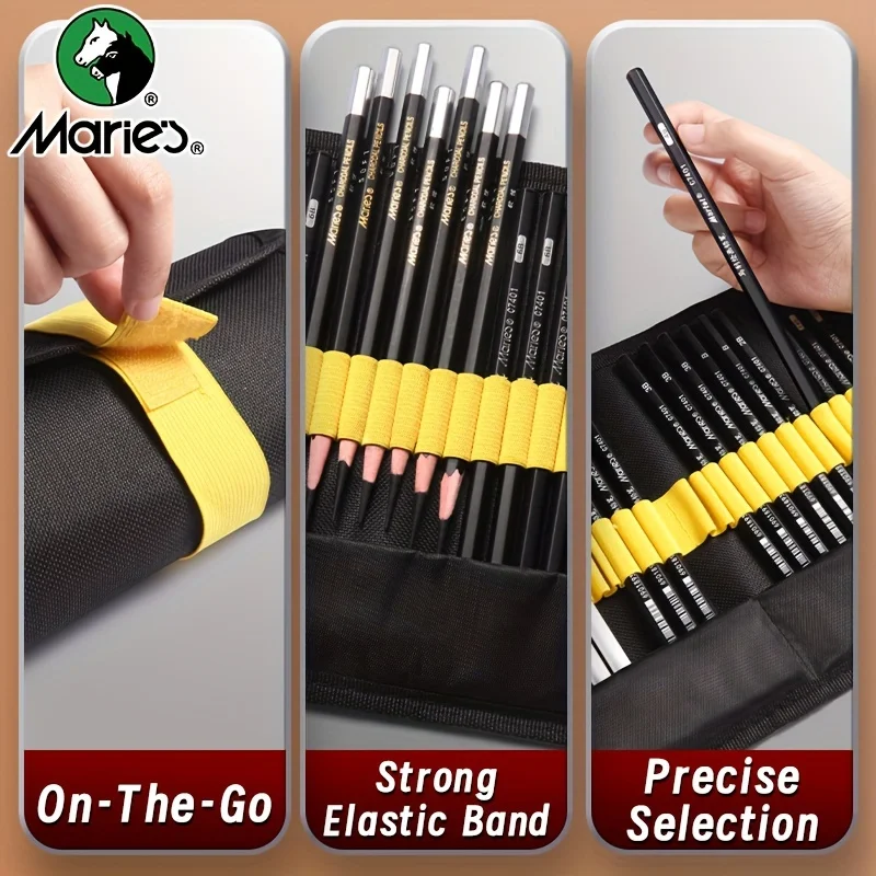Marie's 30 ชิ้น Sketching ชุดดินสอ, Sketch ดินสอถ่านเครื่องมือ All-in-One จัดเก็บสําหรับวาดภาพสําหรับศิลปินและผู้ใหญ่