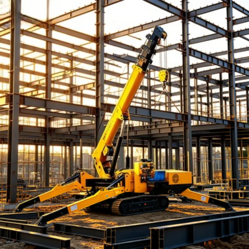Mini Spider Crane with Long Arm Fly Jib 5 Ton Crawler Hydraulic Telescopic Boom Foldable Remote Control CE Lifting Machine