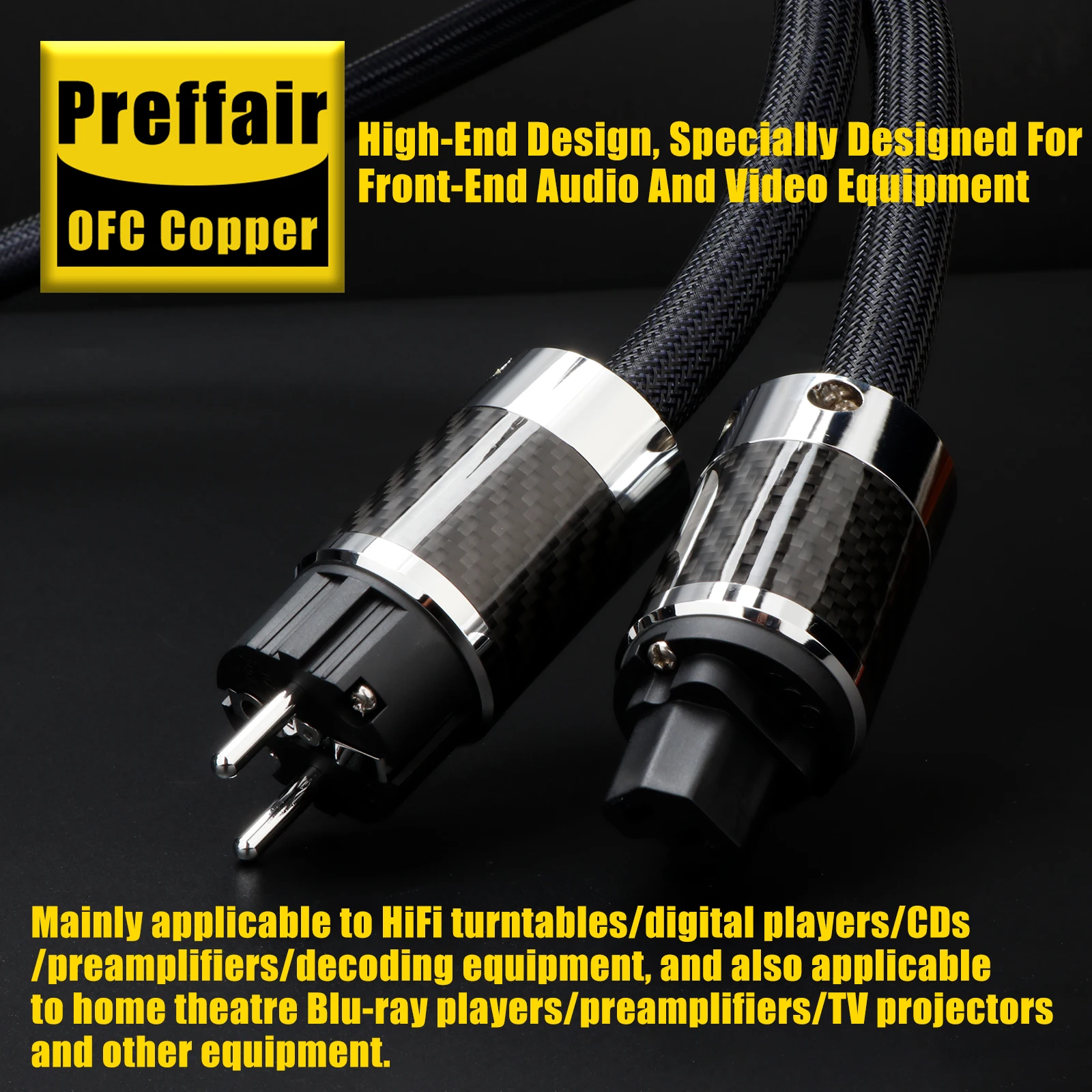 

Preffair Alpha PS-950-18 OFC Copper Conductor Carbon Fiber Flagship Fever Upgrade Power Cord AC Power Cable Version
