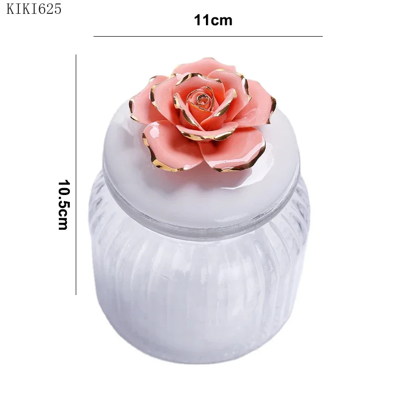 Nordic Gold-painted Flower Glass Sealed Jar Holiday Party Gift Box Small Objects Jewelry Storage Box Countertop Home Decoration