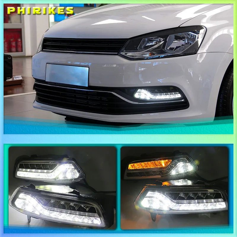 2Pcs DRL For Volkswagen VW Polo 2014 2015 2016 2017 Passat B7 Daytime Running Lights Fog head Lamp cover Daylight