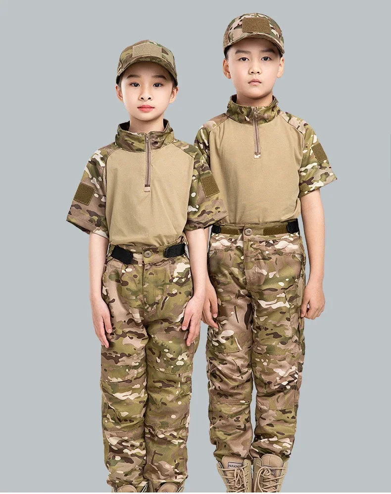 

Kids Camo Uniform Tactical BDU Ghillie Suit Combat Shirt Pants Set Children Boy Camouflage Outdoor Camp Training Hunting Clothes