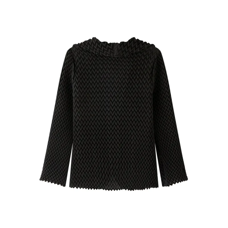 Miyake Pleated Simple Solid Color Wave Small Suit Casual Versatile Long Sleeved Short Jacket Women's 2025 Autumn New Style