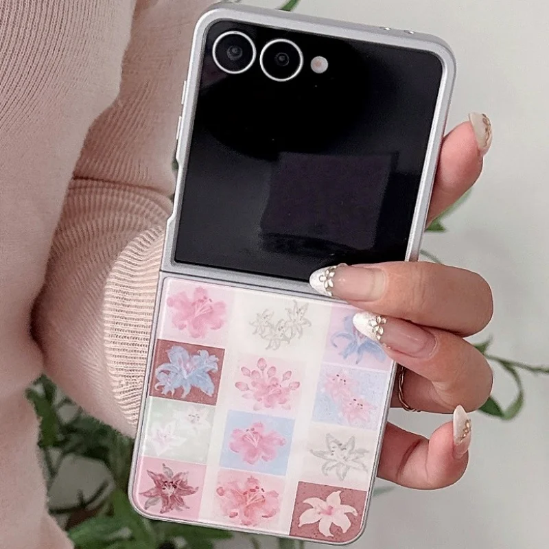 

Luxury Flower Phone Cover For Samsung Z Flip 7 Lovely Case For Samsung Galaxy Z Flip 6 zflip5 Hard Protective Plating Back Case