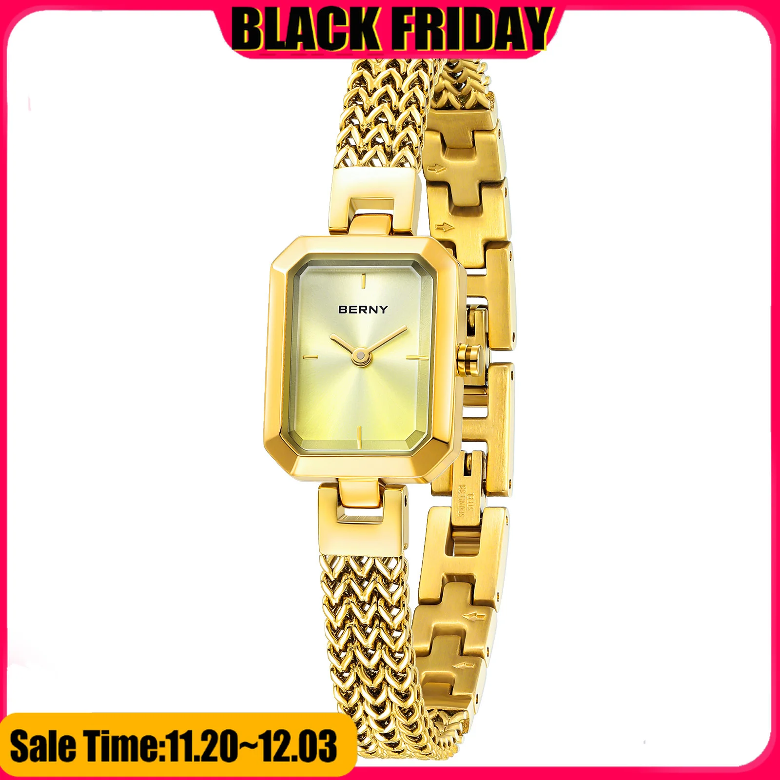 Berny Gold Uhr für Frauen Mini Square exquisite vielseitige Damen uhr Luxus Modeschmuck Armband Armbanduhr für Frauen