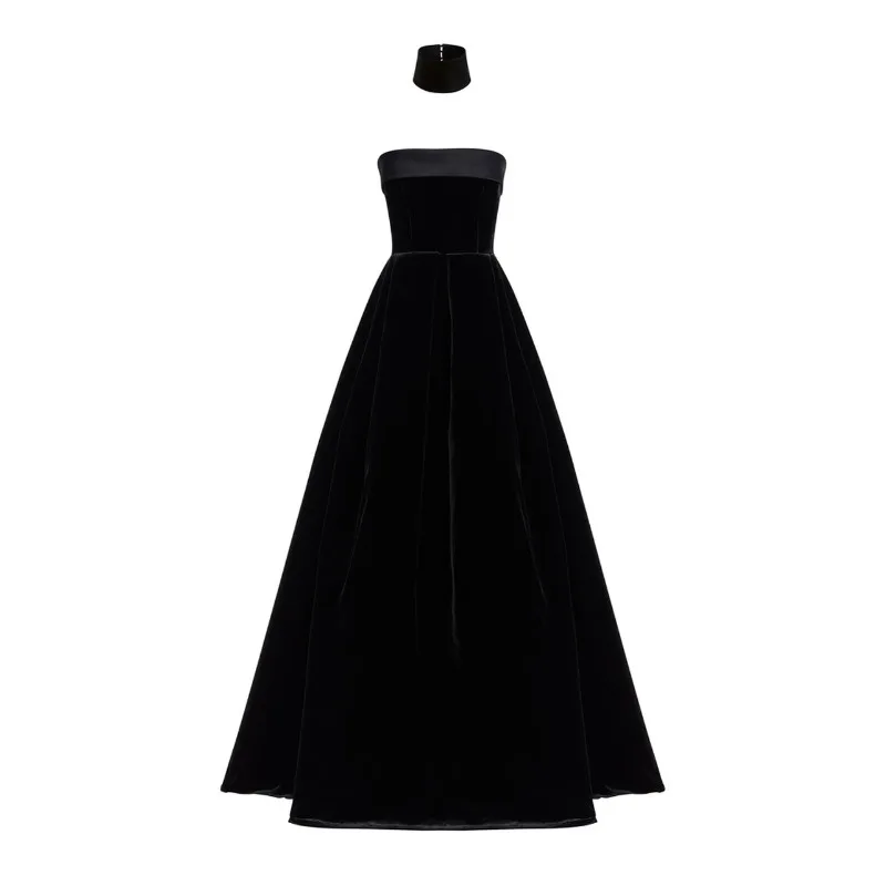 Простое черное корейское вечернее платье без бретелек с тюлем на одно плечо, эластичное атласное вечернее платье, свадебное платье