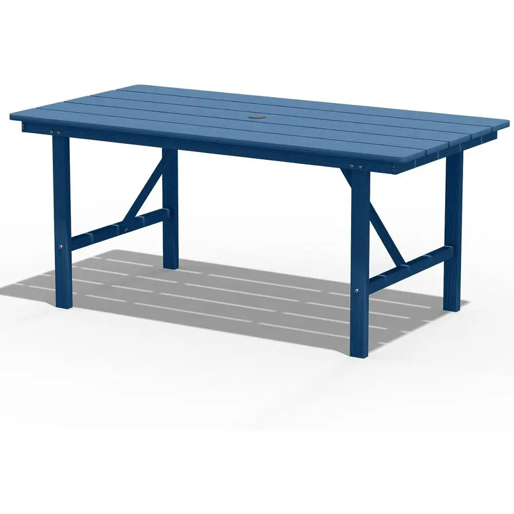 

66" Outdoor Dining Table, All-Weather HDPE Recular Patio Table with 2” Umbrella Hole, Weatherproo, Navy Blue
