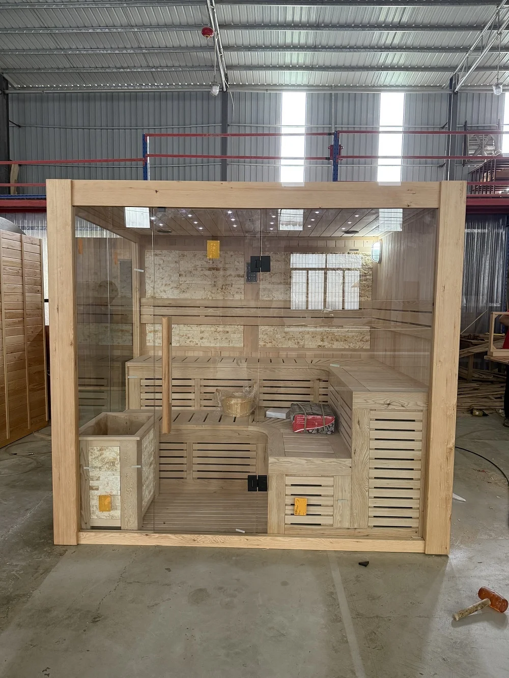 Wholesale Indoor Traditional Sauna Room 6-7 Person Family Dry Steam Sauna Cabin Canadian Hemlock Solid Wood Dry Sauna Factory