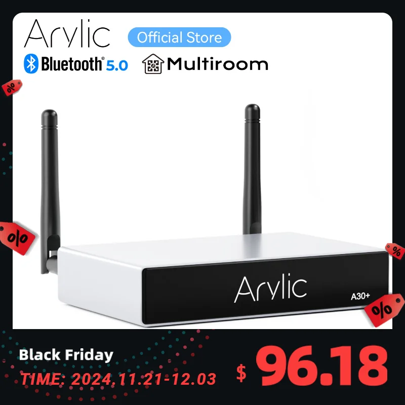 Arylic A30+ Wireless Bluetooth Stereo HiFi Amplifier 30W x 2 Mini Amplifier with TPA3116 Multi-room Streaming APP control