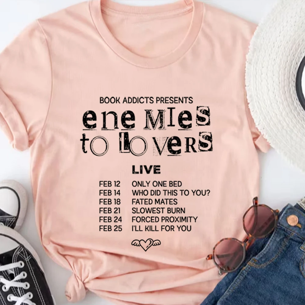 Enemies To Lovers Tshirt Book Tropes Shirt Bookish Morally Grey Romantasy Shirts Trendy Retro Short Sleeves Tops Book Lover Gift