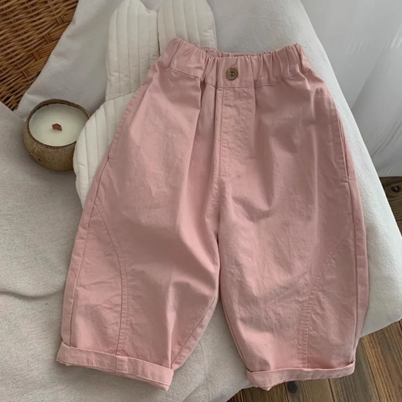 Vielseitige Harlan-Hose aus reiner Baumwolle für Kinder, Sommer, dünn, lässig, lockere Passform, Jungen- und Mädchenhose, schlichtes Design, Frühling und Herbst
