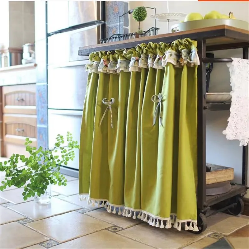 Classical Light Green Quality Pastoral Shades Grid Curtain Lace Coffee Tea Blinds Kitchen Home Window Drapes Short Small Curtain