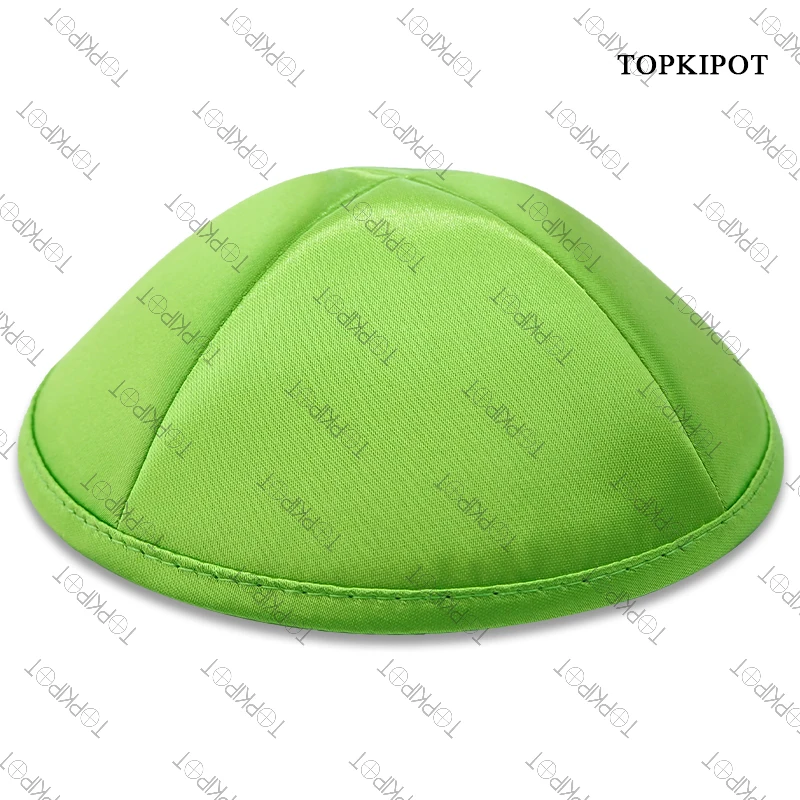 Grass green color dingclotWholesale Cotton Kippa Custom Logo Judaica Hat Muslim Cap Yarmulke Bar Mitzvah Jewish Kippah for Gift.