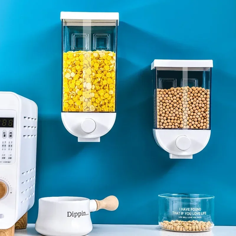 Wall Mounted Separate Rice Bucket Kitchen Cereal Dispenser Transparent Grain Jar Food Storage Box Container Sealed Tanks