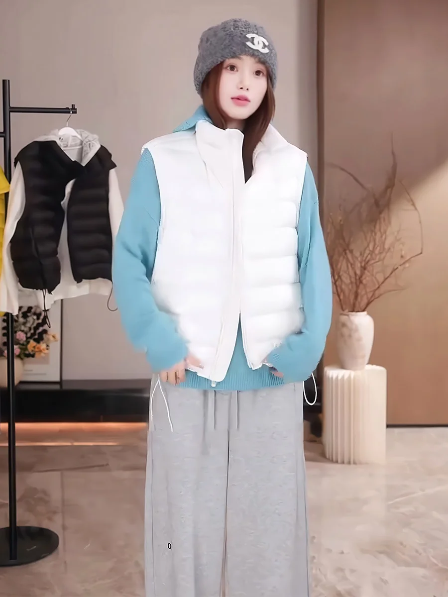 

Lightweight ort 90% White Du down Vest Women's Faionable Warm Versatile Svel Stand Collar Jaet Autumn Winter