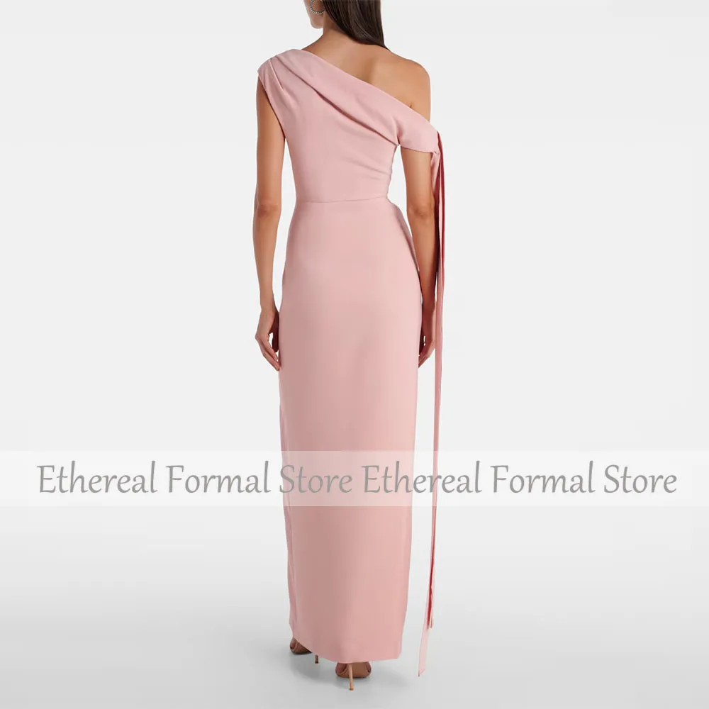 One Shoulder  Evening Gown For Wedding Sheath Formal Party Dress Sleeveless Saudi Dress Ankel Length Slit Prom Dress