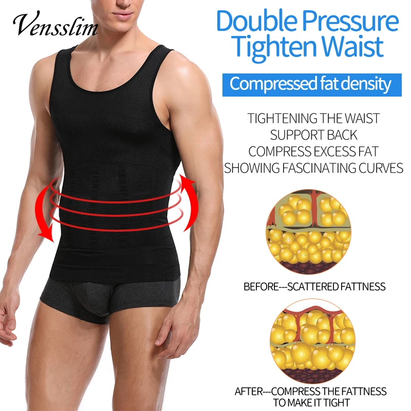 Vensslim Men Slimming Body Shaper Shapewear Corset Vest Shirt Compression Abdomen Tummy Belly Control Waist Cincher Underwear