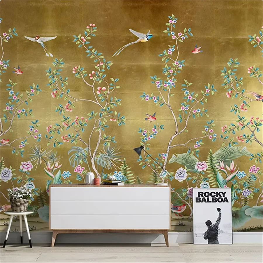 Custom mural 3d New Chinese style hand-painted flowers birds trees wallpaper bedroom living room porch mural art wall paper home