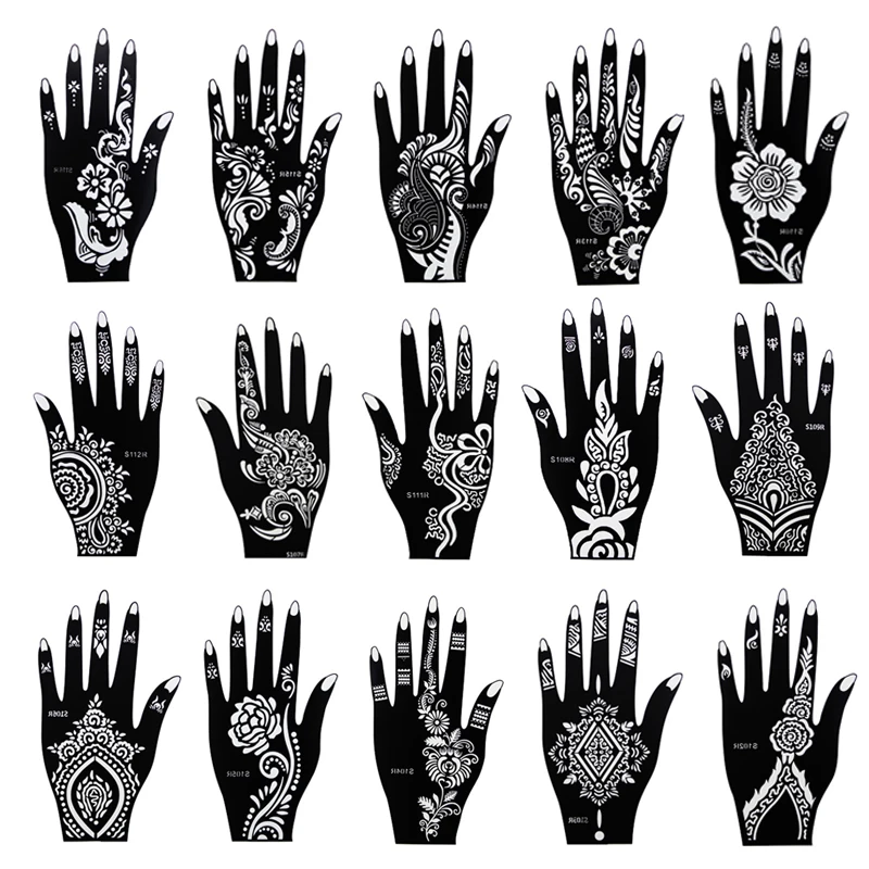 50 fogli/lotto Stencil tatuaggio temporaneo all\'henné per vernice corpo Glitter aerografo Mehndi Hand Henna Tatoo template Stencil grande