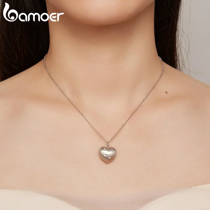 Bamoer Customizable Heart-shape Open-able Necklace 925 Sterling Silver Necklaces for Women Mothers Birthday Day Jewelry Gift