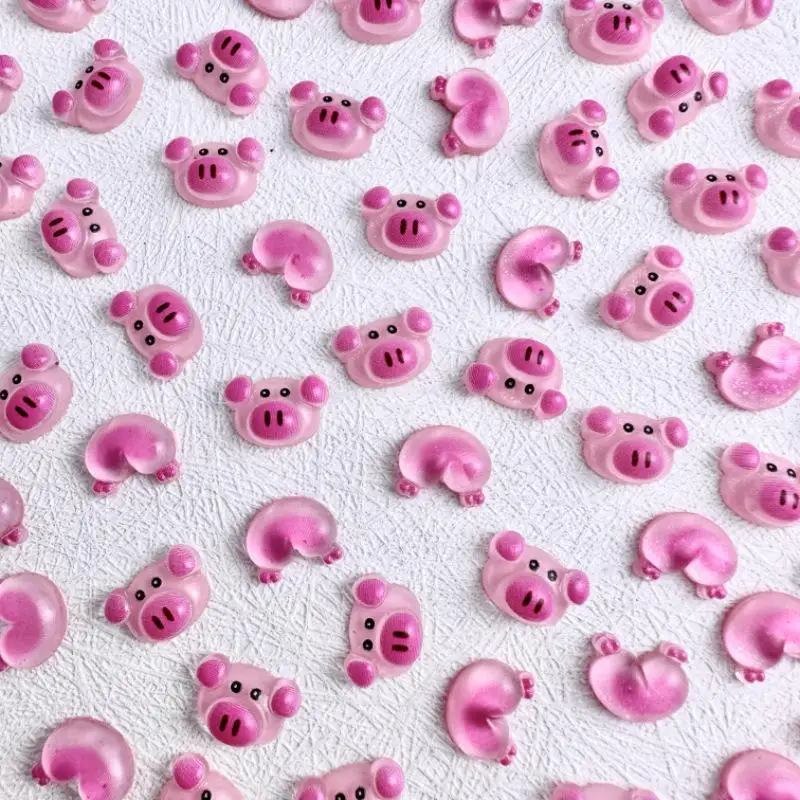 50Pcs Matte Transparent Small Pink Pig Nail Art Charms 3D Cute Pig Head Butt Resin Nail Parts for DIY Nails Crafts Accessories