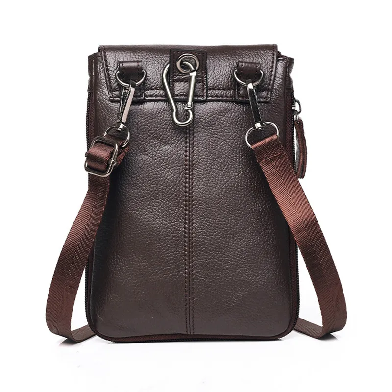 Mini bolso de hombro de cuero genuino para hombres, bolso cruzado de negocios, bolso de mano de cuero de vaca, bolso de teléfono móvil, bolso de