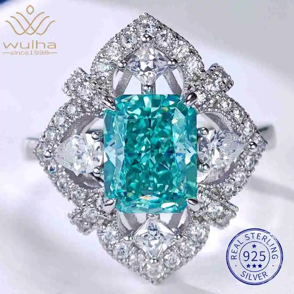 

WUIHA 925 Sterling Silver Crushed Ice Cut Paraiba Sapphire Wedding Engagement Cocktail Gemstones Rings Fine Jewelry Wholesale