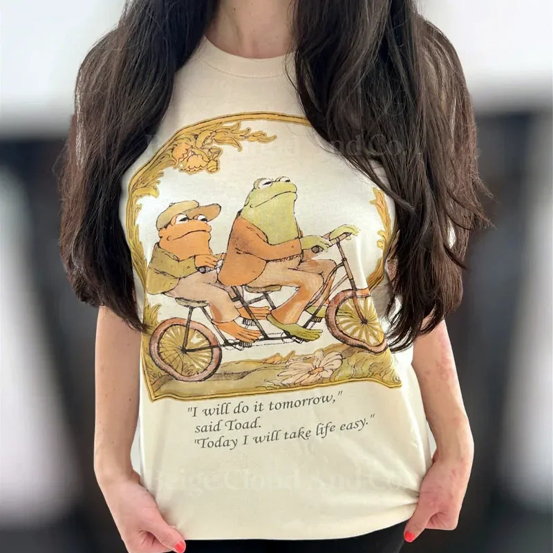 New Arrival Summer Frog and Toad Printing Graphic Tees Short Sleeve Unisex Vintage Classic Book Tops Cottagecore Cotton T Shirts