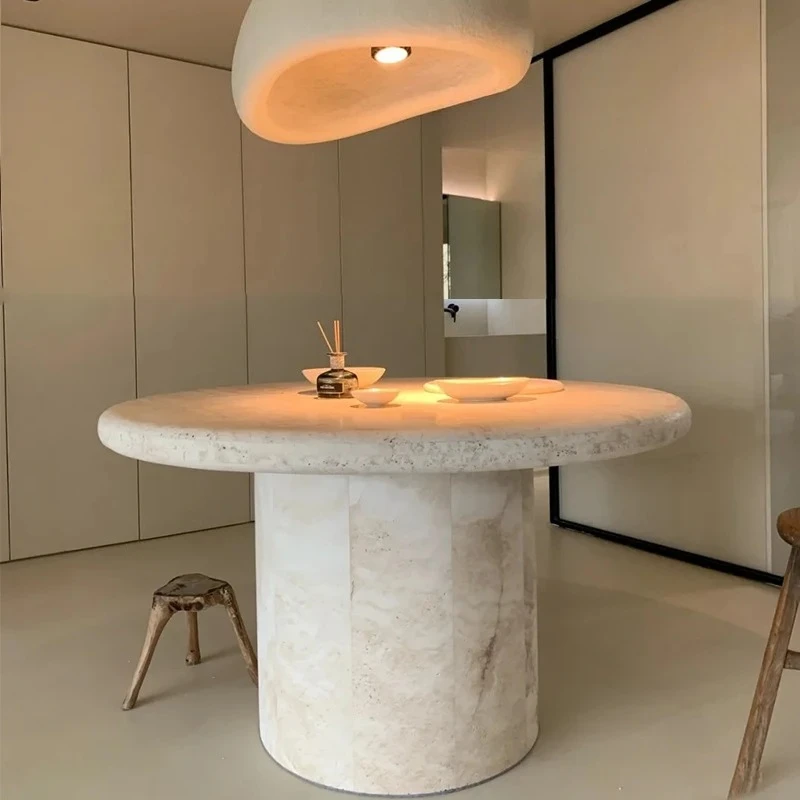 

Y1 Обеденный круглый стол из травертина мрамора Стол из натурального камня ваби Усовершенствованный обеденный стол