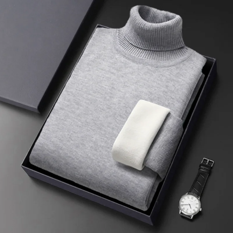 Winter Men's Turtleneck Sweater Warm Solid Pullovers Autumn Winter Thick Bottom Casual Low-Neck Sweater Men's High Neck Sweater