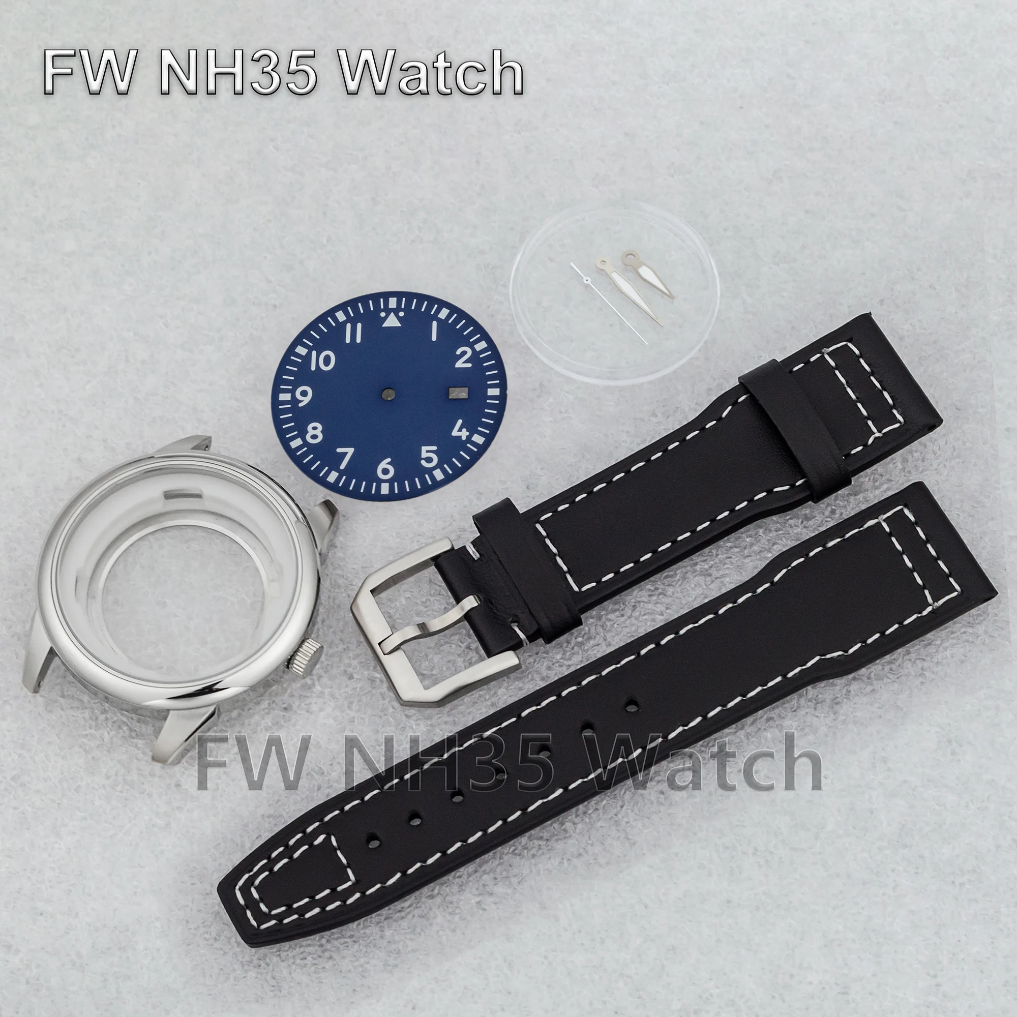 42.7mm Case Dial Hands Strap Waterproof Watch Case Leather Band Luminous Needles for Mod Mark XX Watch Parts Fit NH35 Movement