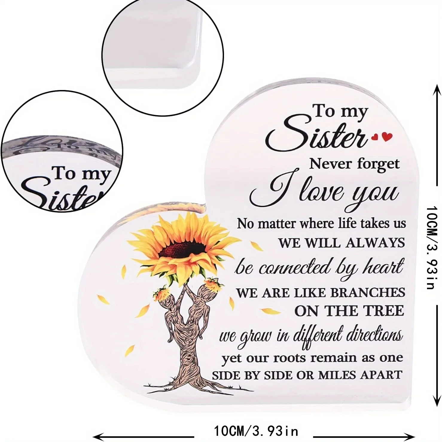 Acrylic Plaque Sister Birthday Gifts, Sunflower Heart Design, Unique Table Decorations, Thoughtful Gifts for Sisters & Friends