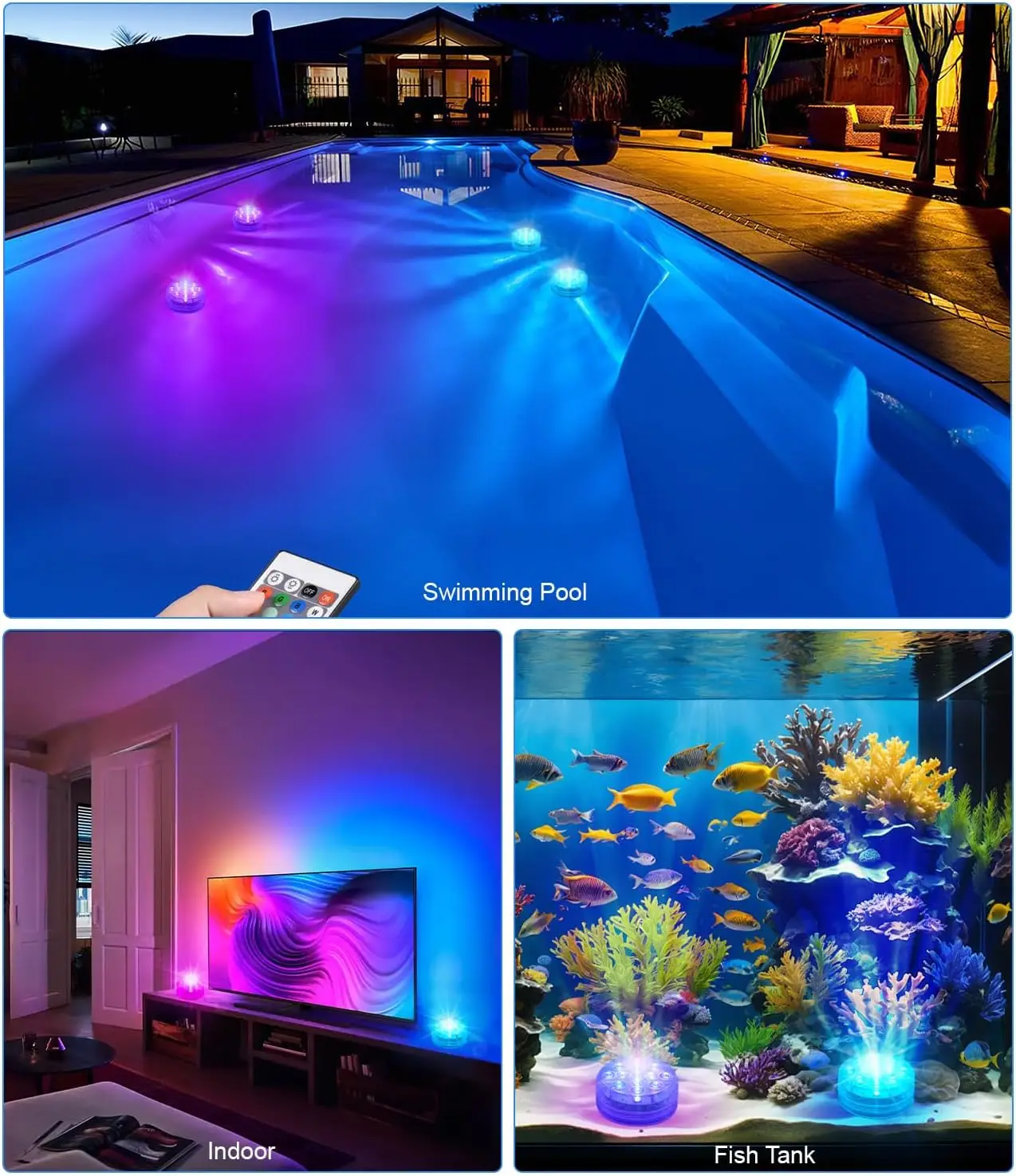 13 LED Underwater Light Pool Lighting Underwater,Pack of 4 LED with 4 Remote Control,RGB Colour Changing Swimming Pool, Fountain