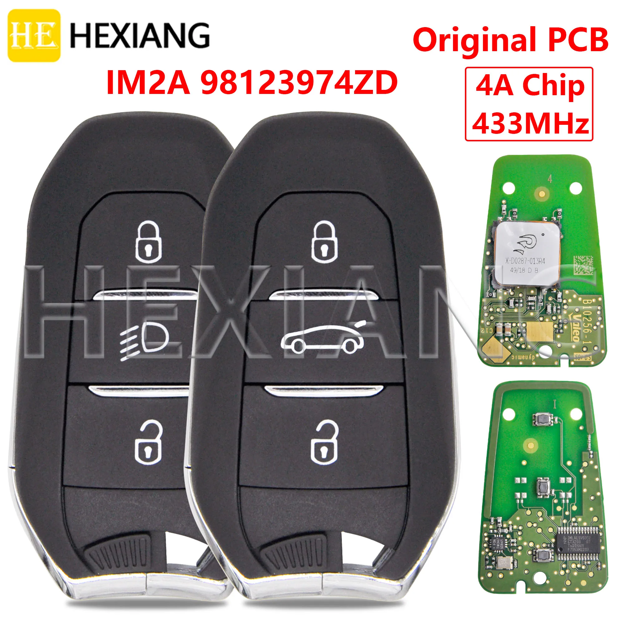 HE 정품 PCB 근접 자동차 원격 키, 푸조 2008 308 508 3008 5008 시트로엥 C3 C4 용, IM2A 98123974ZD 4A PCF7953M 433MHz