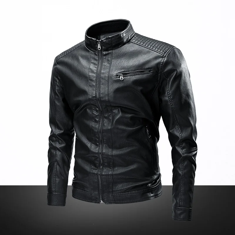 

Men's Leather Jaet Faion Urban Sle Waterproof Windproof PU Leather Long Sve Zipper Closure Standing Collar Coat