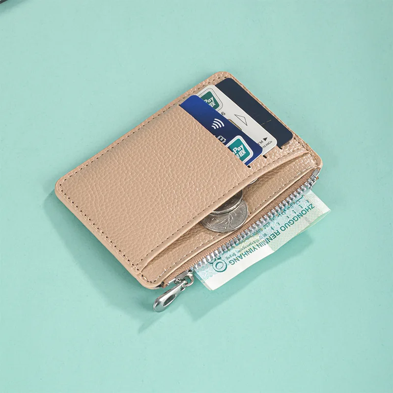 Pocket Wallet Pu Card Holder Zipper Card Case Compact Pu Leather Card Bag For Office Unisex Daily Use