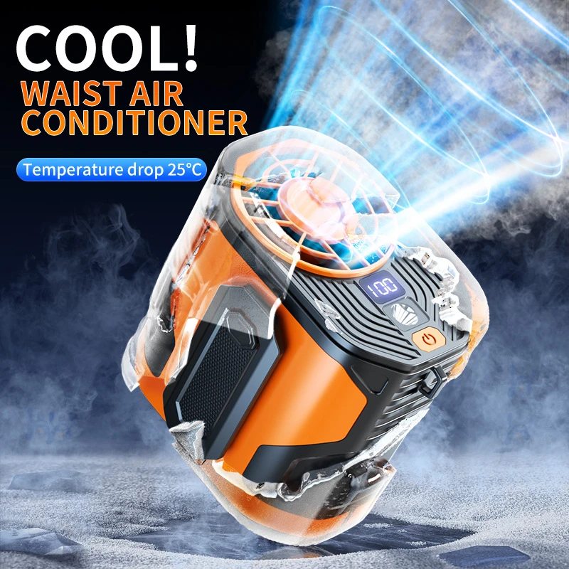 

Новый уличный портативный поясной вентилятор, подвесной вентилятор на шею, сильный ветер, холодный воздух, светодиодное освещение, водонепроницаемый для спорта, курьер на открытом воздухе