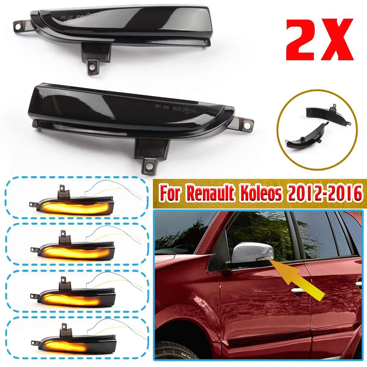 2x LED Dynamic Side Rearview Mirror Indicator Light For Renault Koleos 2012-2016 Sequential Blinker Turn Signal Lights Lamp